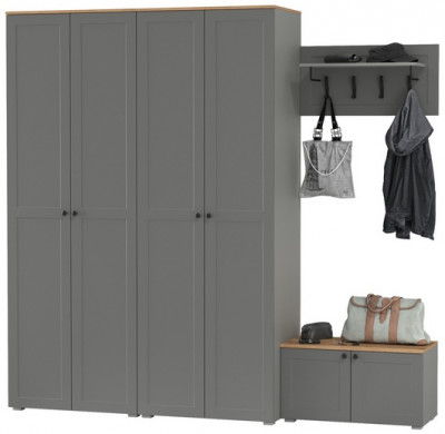 Остин Прихожая 31, цвет серый графит/дуб крафт золотой, ШхГхВ 240х54,3х229,6 см., универсальная сборка