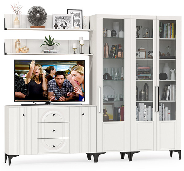 Валенсия Гостиная № 116, ЛДСП белый шагрень/МДФ белый шагрень