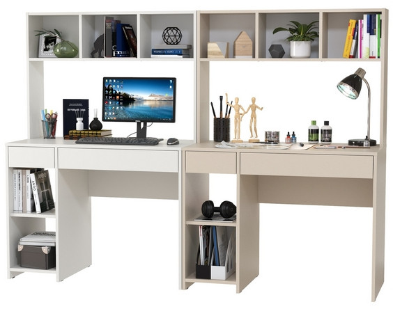 компьютерный стол Комфорт 12.77F + компьютерный стол Комфорт 12.77F, белый шагрень/сатин