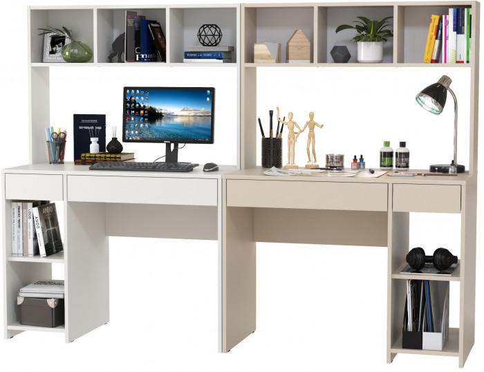 компьютерный стол Комфорт 12.77F + компьютерный стол Комфорт 12.77F, белый шагрень/сатин