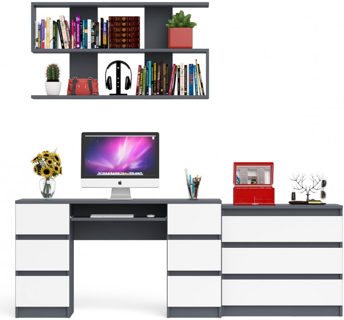 Мори компьютерный стол МС-2 + Комод МК800.1 + Полка 1200, графит/белый