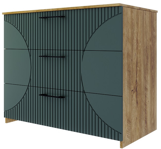 Комод с 3-мя ящиками "Монтале" - Дуб канзас/Зеленый матовый