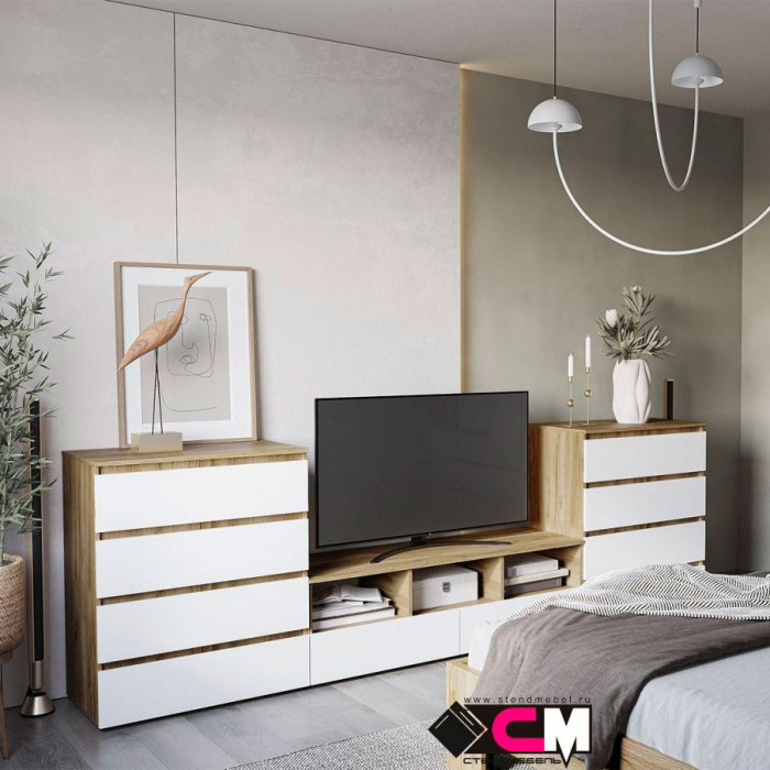 Хелен КМ 04 Комод 8 ящиков (1002х958х460) белый/дуб крафт золото