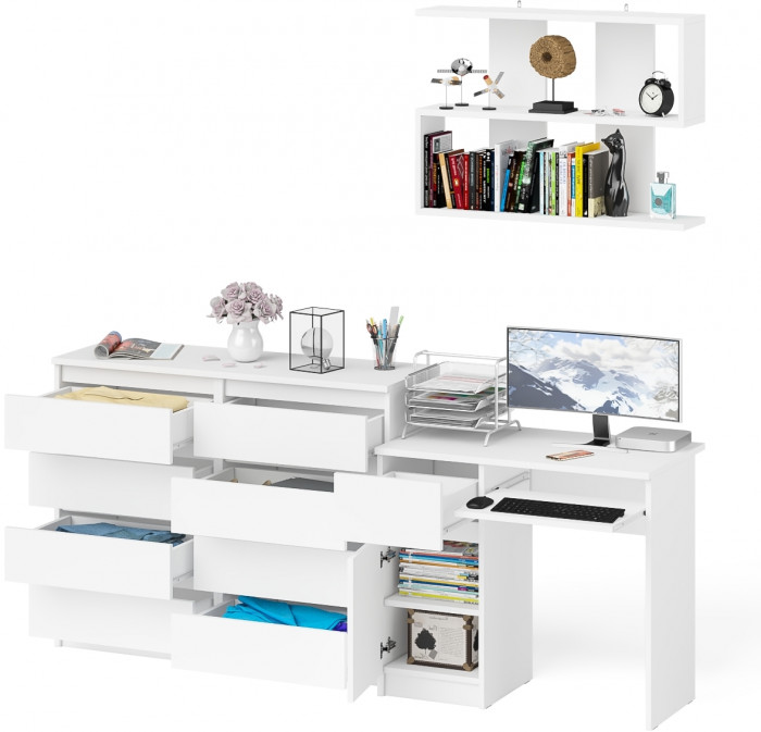 Мори компьютерный стол МС-1 левый + Комод МК1200.8 + Полка 900, белый