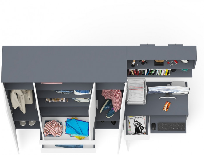 Мори компьютерный стол МС-1 левый + Шкаф МШ1600.1 + Полка 900, графит/белый