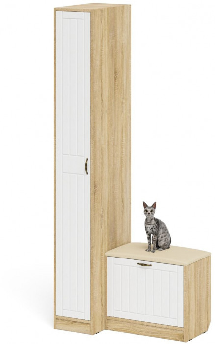 Прихожая П-6 Компоновка № 39, дуб сонома/фасады МДФ белое дерево фрезеровка прованс