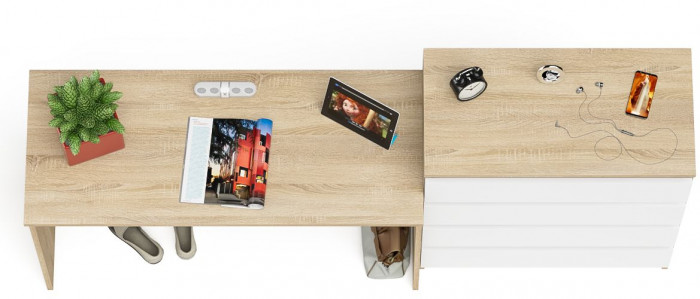 Мори Стол письменный МСП1200.1 + Комод МК800.4, цвет дуб сонома/белый, ШхГхВ 200,8х50х94 см., универсальная сборка