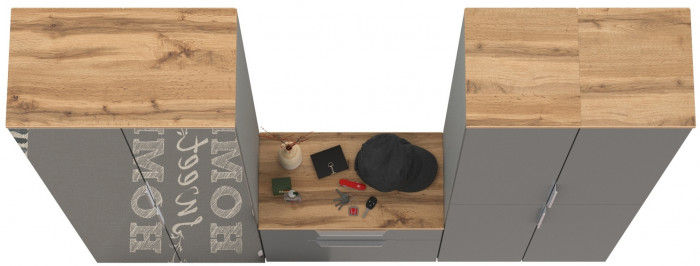 Октава Прихожая 28, цвет серый графит/дуб крафт золотой/фасады МДФ серый графит, ШхГхВ 193,7х35,4х197,6 см., универсальная сборка