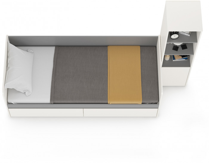 Торонто 11.39 Кровать + 13.13 Шкаф комбинированный, белый шагрень/стальной серый