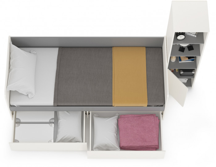 Торонто 11.39 Кровать + 13.13 Шкаф комбинированный, белый шагрень/стальной серый