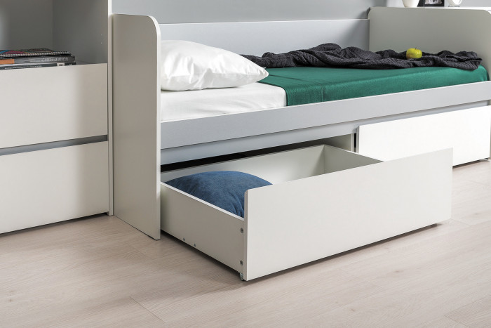 Торонто 11.39 Кровать + 13.13 Шкаф комбинированный, белый шагрень/стальной серый