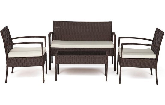 Лаундж сет (диван+2кресла+столик+подушки) (mod. 210000), коричневый, ткань: DB-02 бежевый