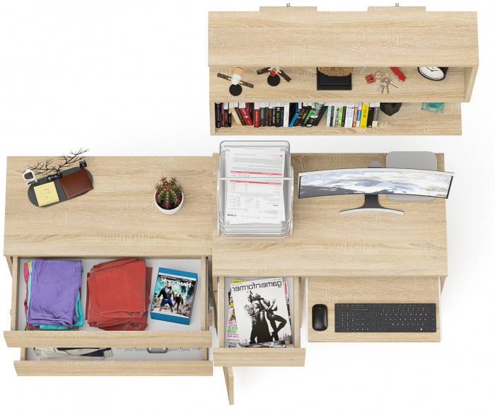 Мори компьютерный стол МС-1 левый + Комод МК800.1 + Полка 900, дуб сонома