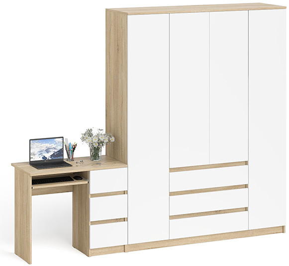 Мори компьютерный стол МС-6 правый + Шкаф МШ1600.1, дуб сонома/белый