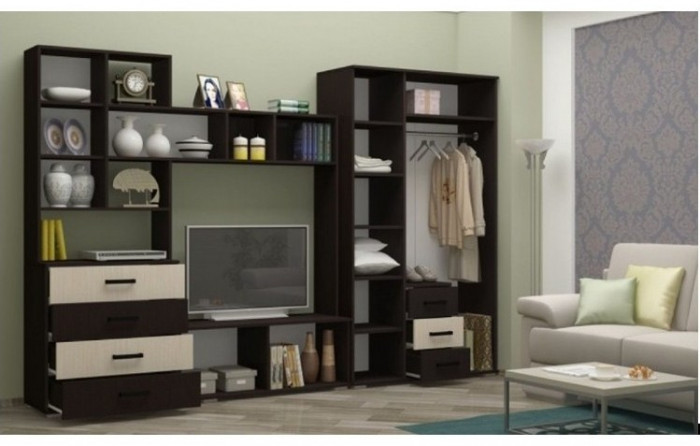 Модульная гостиная Нота-11 ЛДСП, композиция 1 (Ясень шимо светлый, Венге)