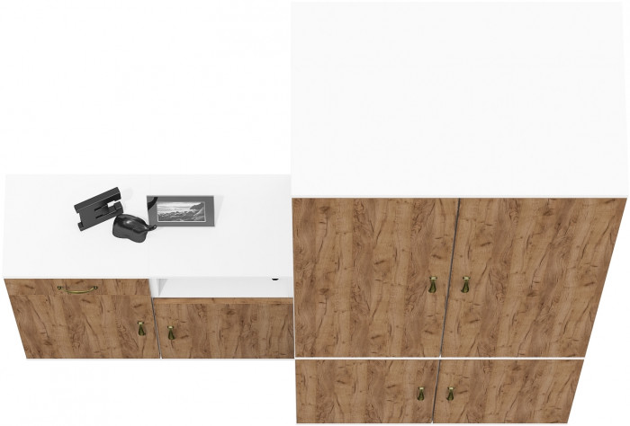 Лидер-8 Шкаф МД 19Б + Тумба МД 3.15 + Тумба МД 3.19, цвет белый шагрень/крафт золото, ШхГхВ 160х50х190 см., универсальная сборка