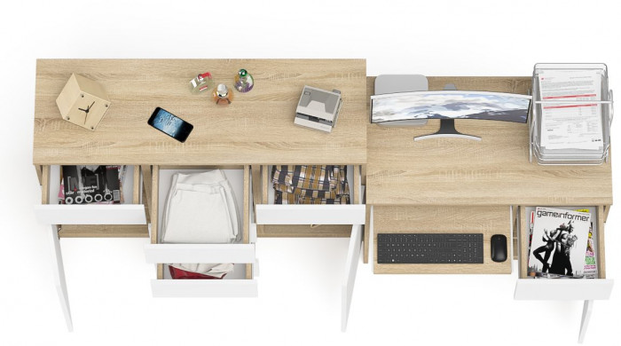 Мори Стол компьютерный МС-1 правый + Комод МК1200.4, цвет дуб сонома/белый, ШхГхВ 210,4х50х94 см., выдвижной ящик справа, НЕ универсальная сборка