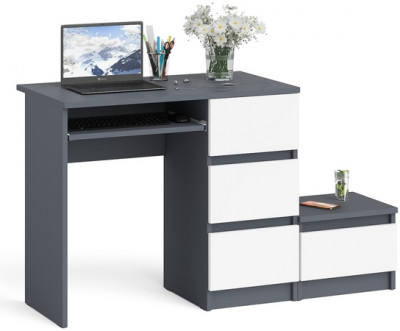 Мори Стол компьютерный МС-6 правый + Тумба ТМП400.1, цвет графит/белый, ШхГхВ 130,4х50х76,6 см., выдвижные ящики справа, НЕ универсальная сборка