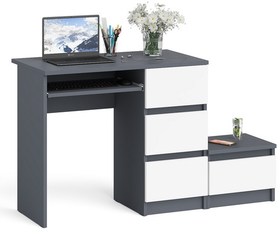 Мори Стол компьютерный МС-6 правый + Тумба ТМП400.1, цвет графит/белый, ШхГхВ 130,4х50х76,6 см., выдвижные ящики справа, НЕ универсальная сборка