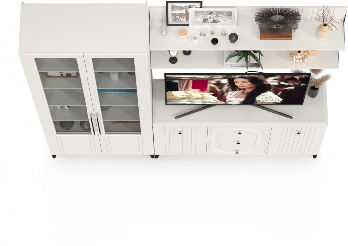 Валенсия Гостиная № 097, ЛДСП белый шагрень/МДФ белый шагрень