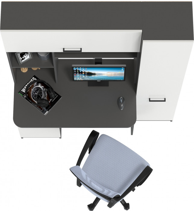 Стол 6-0603 Альфа + кресло 103 серое, цвет графит/белый, ШхГхВ 137х61х181 см., универсальная сборка