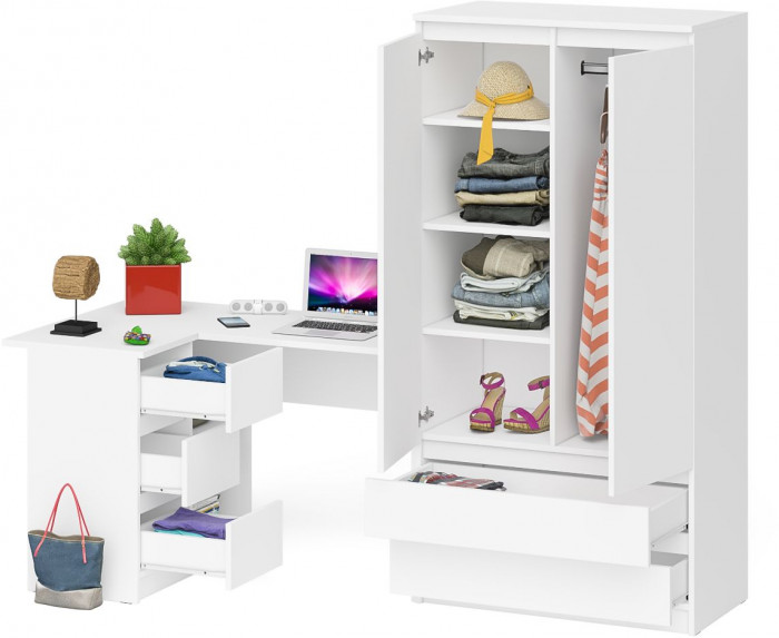 Мори Стол компьютерный МС-16 левый + Шкаф МШ900.1, цвет белый, ШхГхВ 214,8х84,9х179,6 см., выдвижные ящики слева, НЕ универсальная сборка