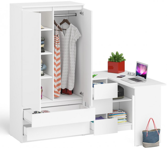 Мори Стол компьютерный МС-16 левый + Шкаф МШ900.1, цвет белый, ШхГхВ 214,8х84,9х179,6 см., выдвижные ящики слева, НЕ универсальная сборка