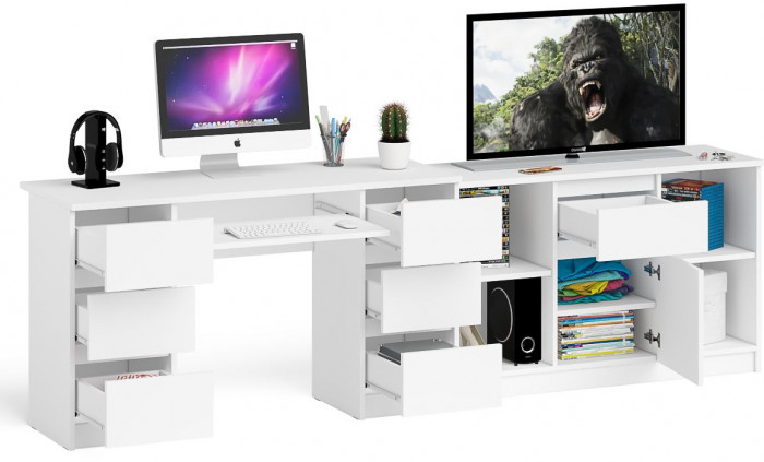 Мори Стол компьютерный МС-2 + Тумба МТВ1204.1, цвет белый, ШхГхВ 255,8х50х76,6 см., универсальная сборка
