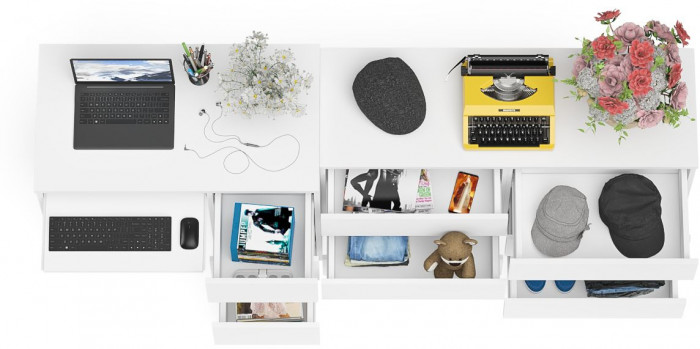 Мори Стол компьютерный МС-6 правый + Комод МК1200.6, цвет белый, ШхГхВ 210,4х50х76,6 см., выдвижные ящики справа, НЕ универсальная сборка