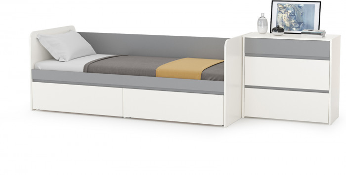 Торонто 11.39 Кровать + 13.321 Комод, белый шагрень/стальной серый