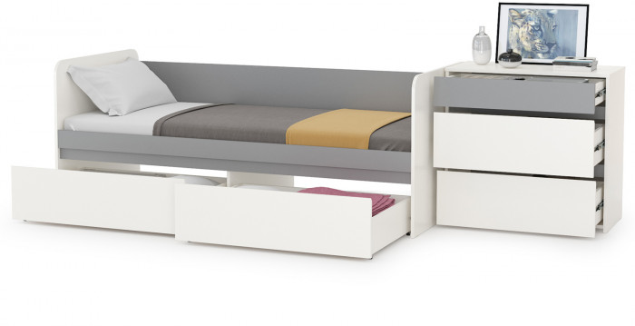 Торонто 11.39 Кровать + 13.321 Комод, белый шагрень/стальной серый