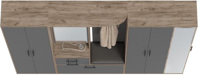 Прихожая Домино 6, цвет дуб крафт табачный/графит, ШхГхВ 248х36х202 см., универсальная сборка