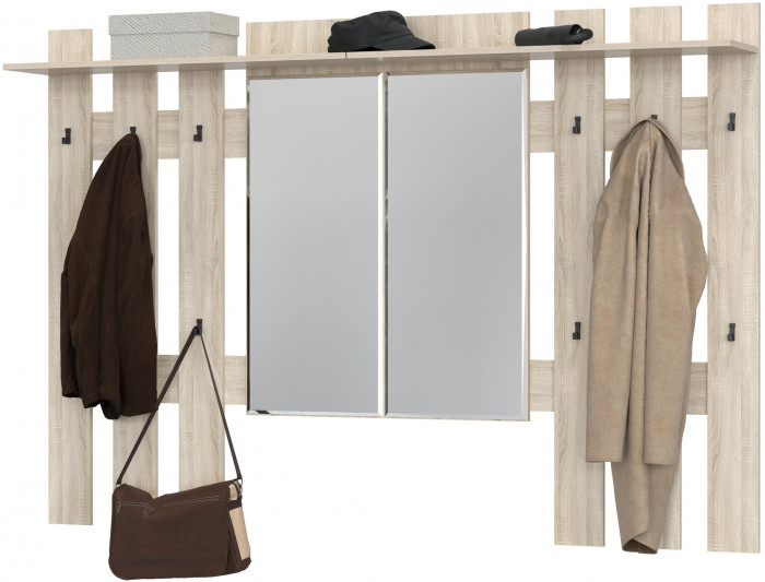 Лира ГК 2-3814+2-3814дубсон Вешалка с зеркалом, дуб сонома