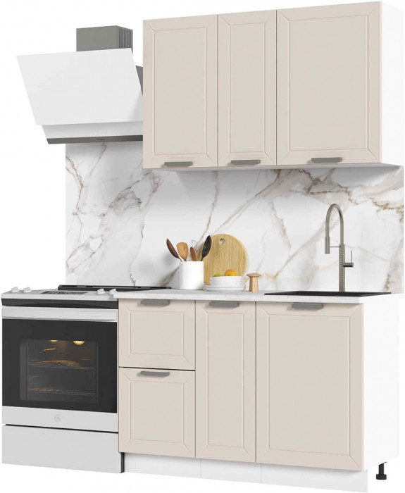 Кухня Альфа 1,2 м холст белый (корпус белый, столешница мрамор лацио)