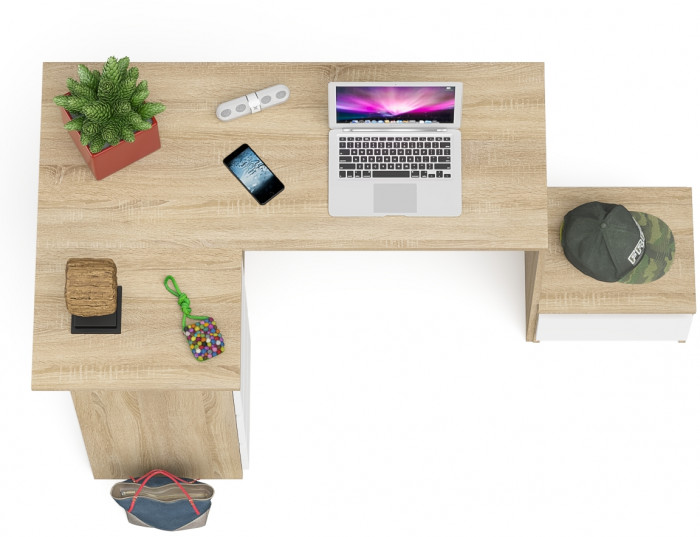 Мори компьютерный стол МС-16 левый + Тумба ТМП400.1, дуб сонома/белый