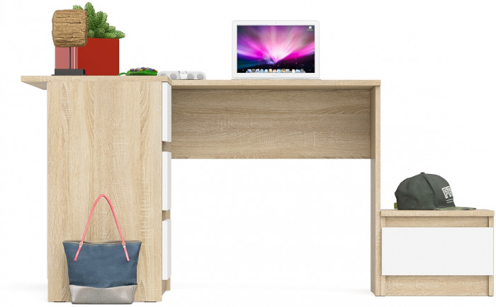 Мори компьютерный стол МС-16 левый + Тумба ТМП400.1, дуб сонома/белый