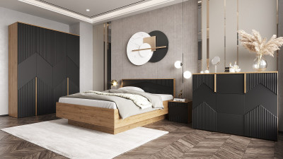 Модульная спальня "Оливия" - Дуб наварра/Шагрень черная