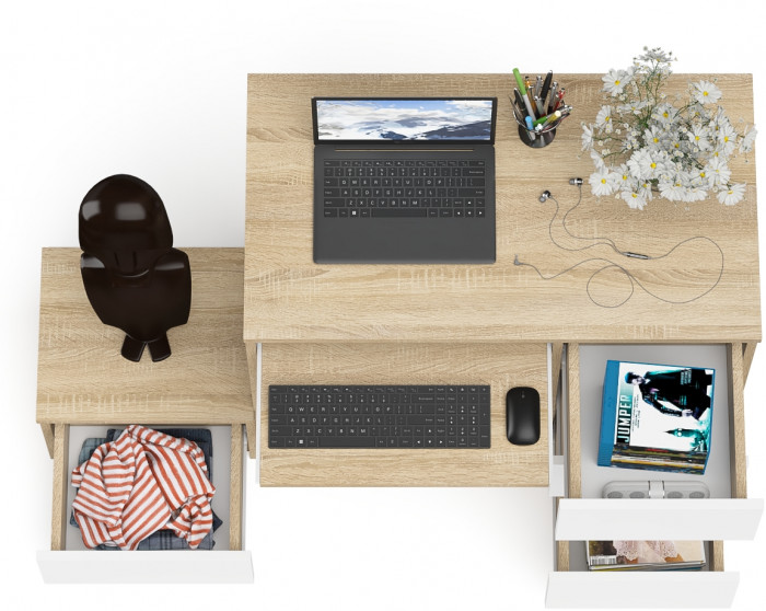 Мори Стол компьютерный МС-6 правый + Тумба ТМП400.1, цвет дуб сонома/белый, ШхГхВ 130,4х50х76,6 см., выдвижные ящики справа, НЕ универсальная сборка