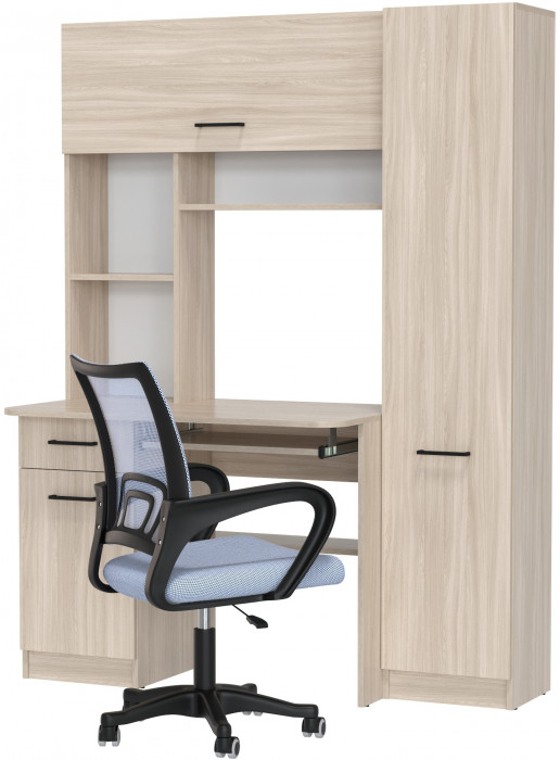 Стол 6-0603 Альфа + кресло 103 серое, цвет ясень шимо светлый, ШхГхВ 137х61х181 см., универсальная сборка