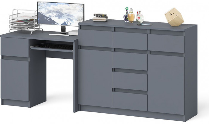 Мори Стол компьютерный МС-1 левый + Комод МК1200.4, цвет графит, ШхГхВ 210,4х50х94 см., выдвижной ящик слева, НЕ универсальная сборка