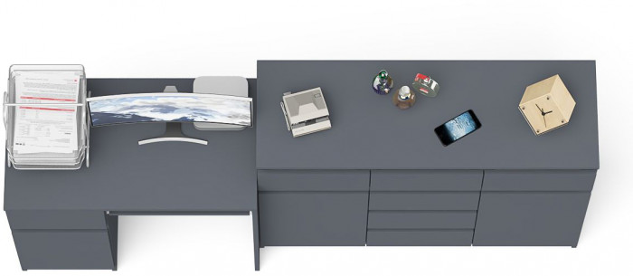 Мори Стол компьютерный МС-1 левый + Комод МК1200.4, цвет графит, ШхГхВ 210,4х50х94 см., выдвижной ящик слева, НЕ универсальная сборка