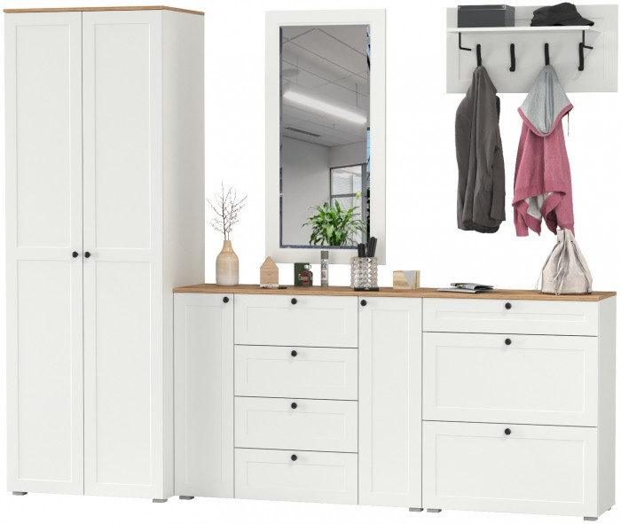 Остин Прихожая 59, белый шагрень/дуб крафт золотой