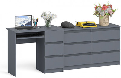 Мори Стол компьютерный МС-6 правый + Комод МК1200.6, цвет графит, ШхГхВ 210,4х50х76,6 см., выдвижные ящики справа, НЕ универсальная сборка