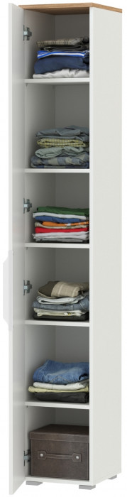 Октава 13.228 Шкаф-пенал, цвет белый шагрень/дуб крафт золотой/фасады МДФ белый шагрень, ШхГхВ 32,2х35,3х197,6 см., универсальная сборка