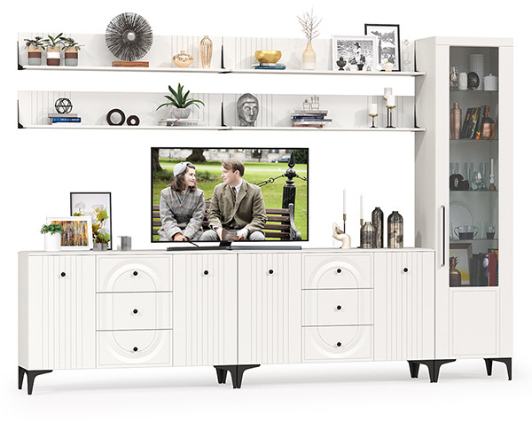 Валенсия Гостиная № 119, ЛДСП белый шагрень/МДФ белый шагрень