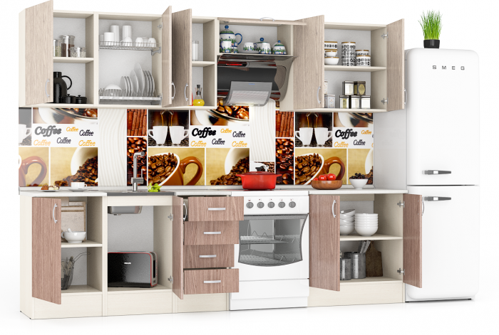 Кухня Мери 09 ШВ500+ШВ500+ШВ400+ШВв600+ШВ800+ШН500+ШНМ500+ШН4Я400+ШН800, дуб/ясень шимо светлый/тёмный