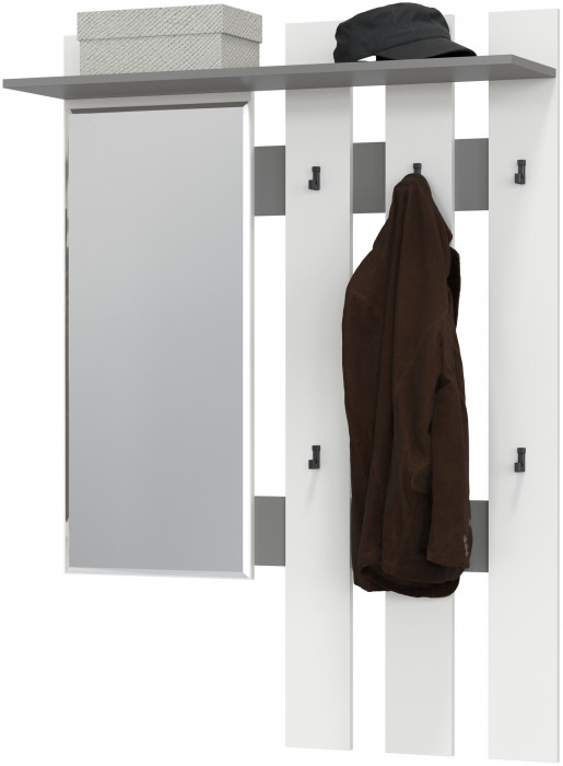 Лира ГК 2-3814граф/бел Вешалка с зеркалом, графит/белый