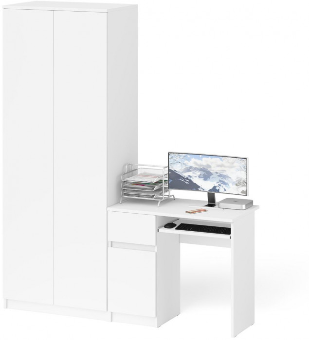 Мори компьютерный стол МС-1 левый + Шкаф МШ800.1, белый