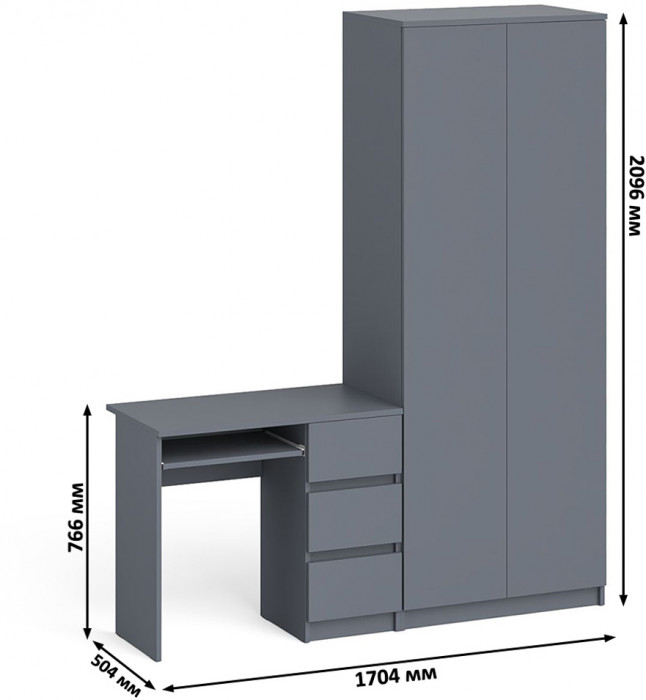 Мори компьютерный стол МС-6 правый + Шкаф МШ800.1, графит