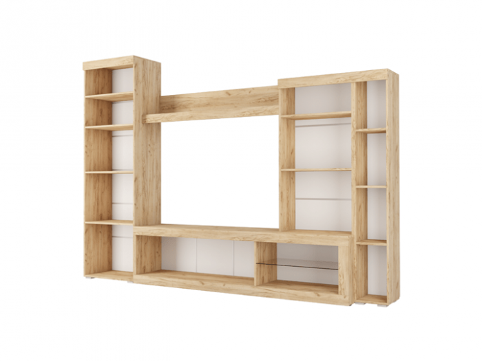 Гостиная Бастон, дуб вотан / белый глянец, склад